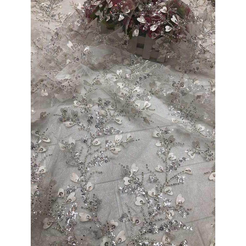 厂家直销 重工网纱珠绣蕾丝花边布料 色织刺绣 激光珠管树枝条绣