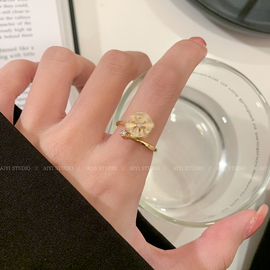 猫眼石开口戒指女小众设计高级感食指戒子个性时尚气质可旋转指环