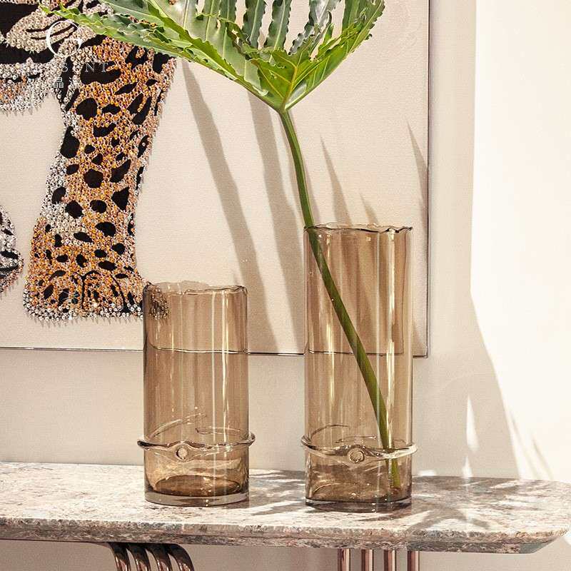 晶淳客厅落地大花瓶高人工吹制玻璃摆件软装饰品手工吹制