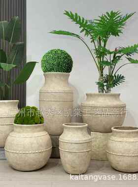 复古落地水泥种植花盆侘寂风庭院阳台种花树民宿酒店园艺商场摆设
