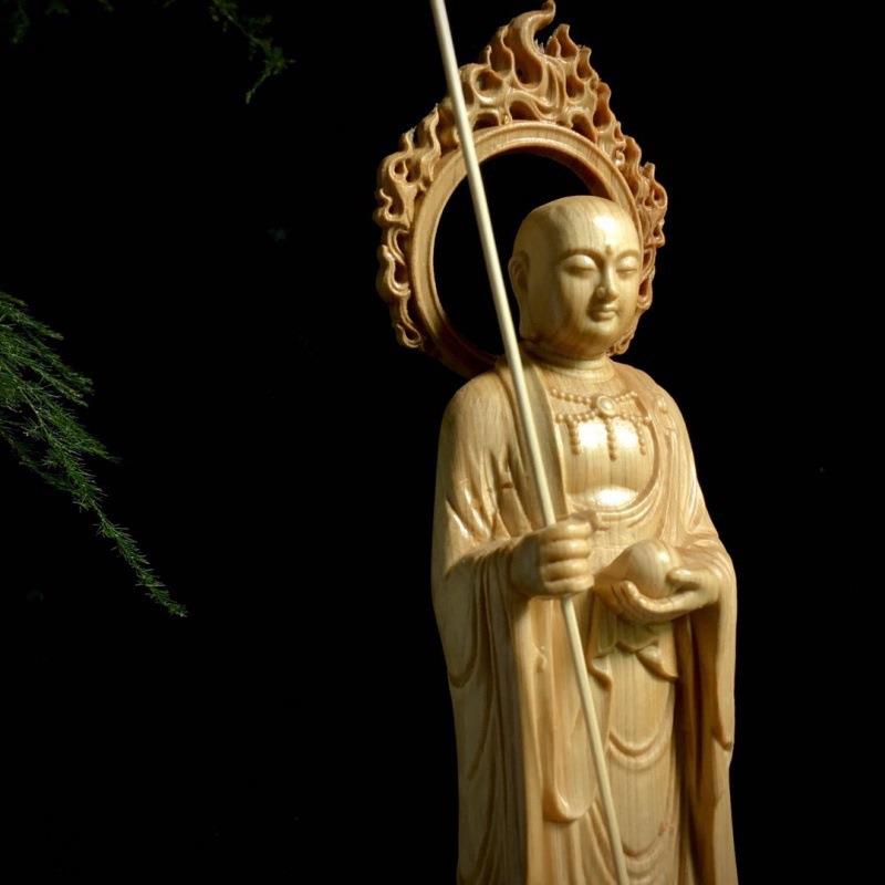 崖柏木雕地藏王菩萨木雕人物办公室客厅实木木质工艺品摆件