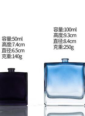 新喷水瓶5香0ml10WcnHWSWv0ml扁方玻璃瓶 深蓝渐色变色清化妆品瓶