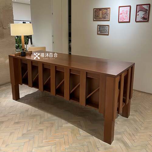 实木收银台吧台中岛柜服装店买手集合店流水台陈列柜展示台胡桃色