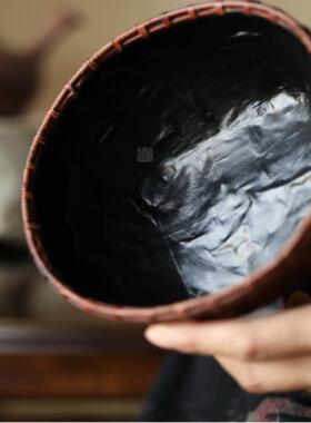 奇竹斋|手工竹编炭筐 茶室木炭收纳篮炭篓碳炉配件装炭桶覆古工装