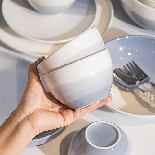 奶油风陶瓷餐具碗碟套装家用高温釉下彩碗碟盘全套碗具高颜值
