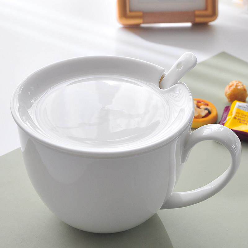 早餐专用牛奶杯骨瓷杯米糊陶瓷带盖勺宽口大容量杯子可微波炉加热
