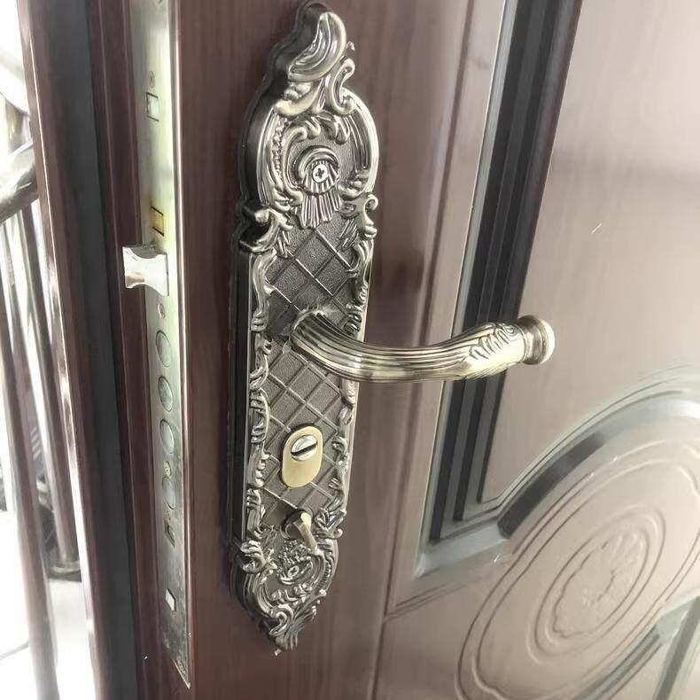 万嘉防盗门大拉手红青古铜花纹锌合金欧式通用防盗门把手机械门锁