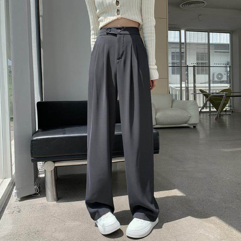 阔腿裤女春款高腰垂感休闲西装裤窄版拖地薄款直筒裤子女定制