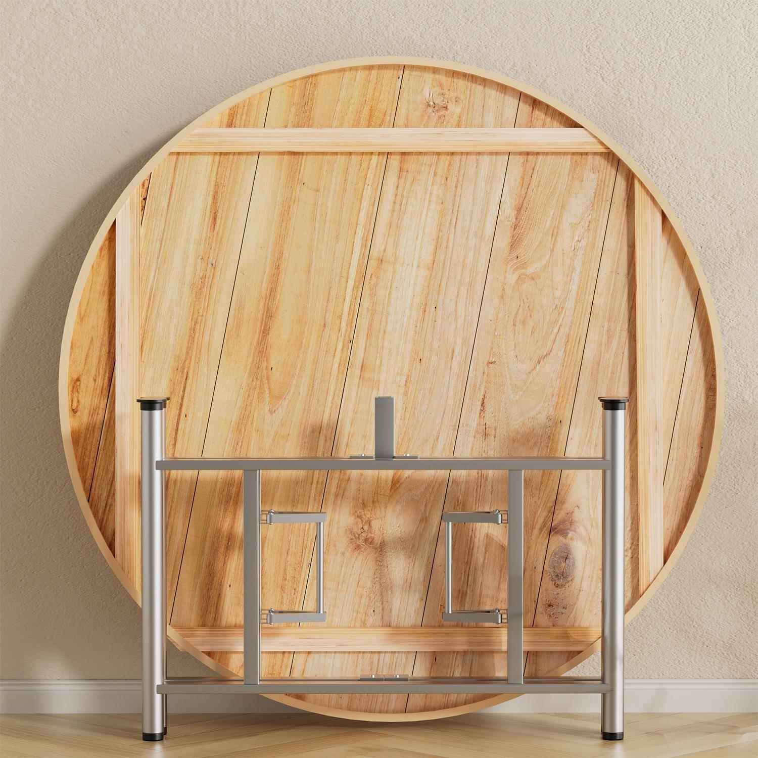 实木餐桌家用小户型农村吃饭圆桌子带转盘折叠10人15人简易大排档