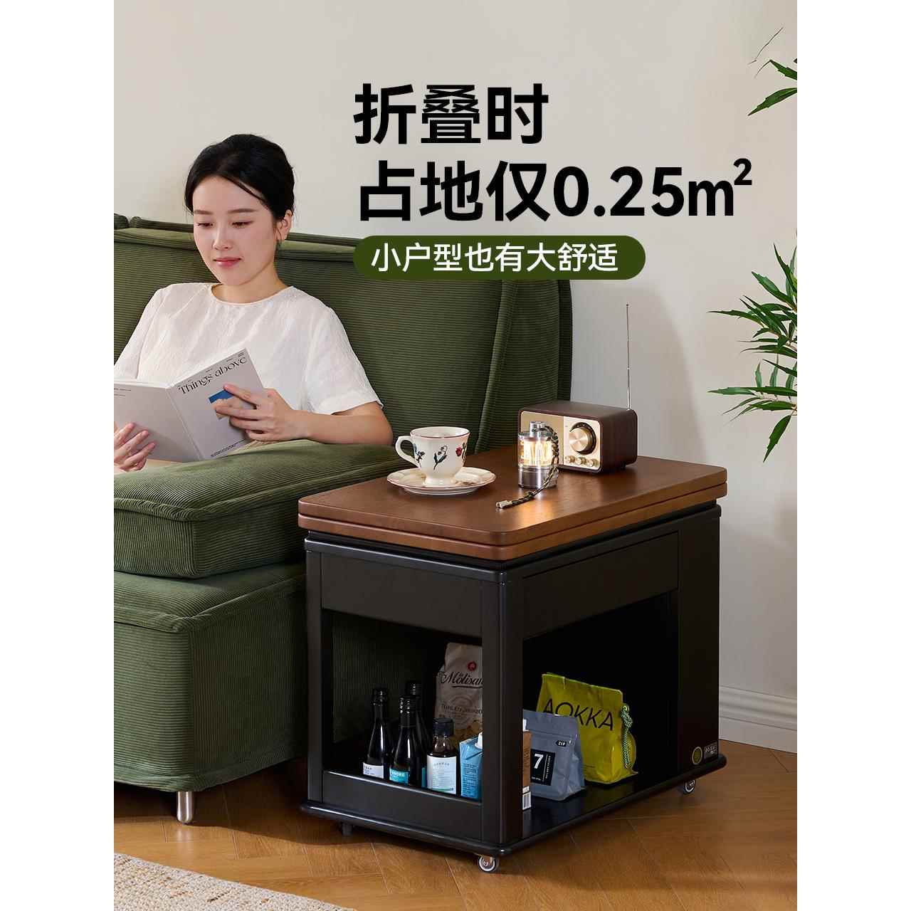 中世纪风格手推车可移动折叠覆古实木家庭沙发边桌货架客厅阳台茶