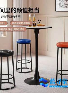 工业风加厚皮革吧台高脚凳手机柜台家用商用凳ktv收银组装高承重