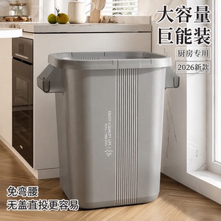 厨房垃圾桶无盖免弯腰大号口径大容量客厅轻奢高档高颜值磨砂黑透