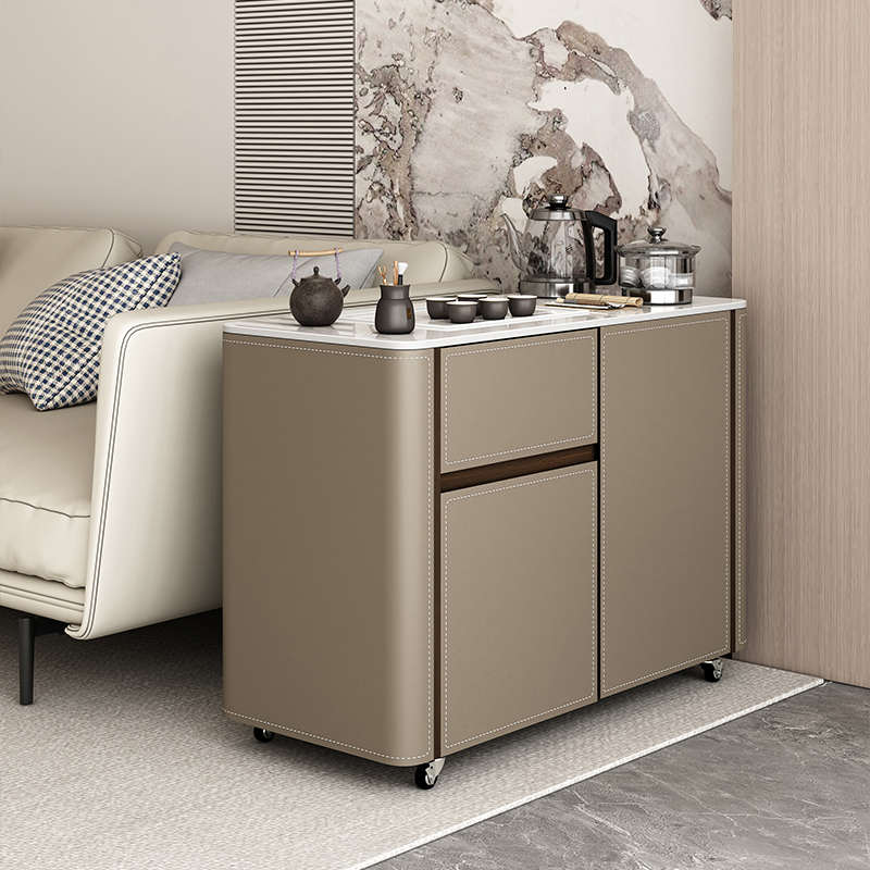 简约可移动阳台小茶桌实木现代家用沙发边几岩板功夫茶几自动上水