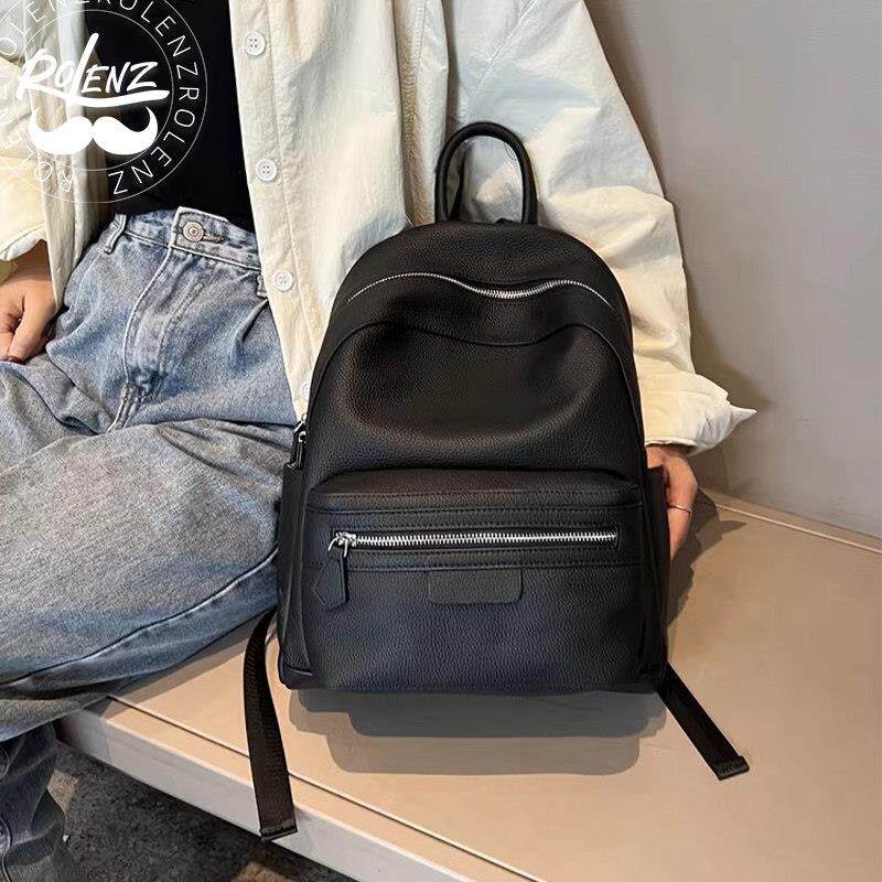 ROLENZ轻奢品牌真皮双肩包女学院风14寸电脑背包旅游休闲女书包潮