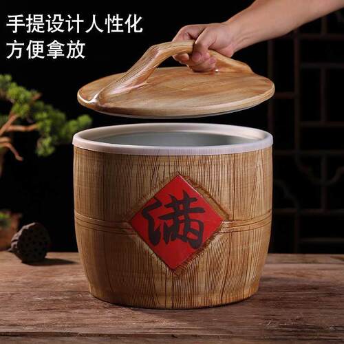 景德镇陶瓷米缸20斤带盖子密封大米桶中式30斤装老式家用面 面缸