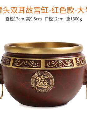 高档狮存聚头双耳黄铜故宫意缸仿古中式家居工艺品创宝盆摆件钱罐