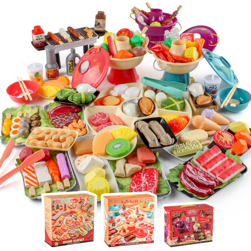 新品过家家厨房玩具火锅串串烧烤套装烤串小火锅食材餐厨具彩盒装