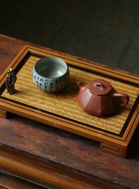 仿宋款全竹刮青精抛光楠竹干泡盘 竹茶具展示台 茶台 一壶两杯