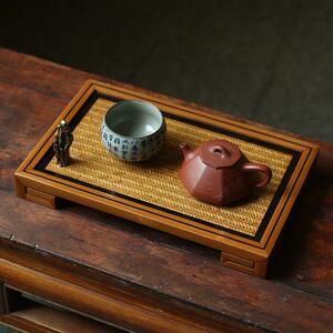 仿宋款全竹刮青精抛光楠竹干泡盘 竹茶具展示台 茶台 一壶两杯