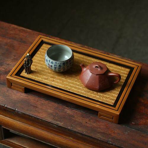 仿宋款全竹刮青精抛光楠竹干泡盘 竹茶具展示台 茶台 一壶两杯