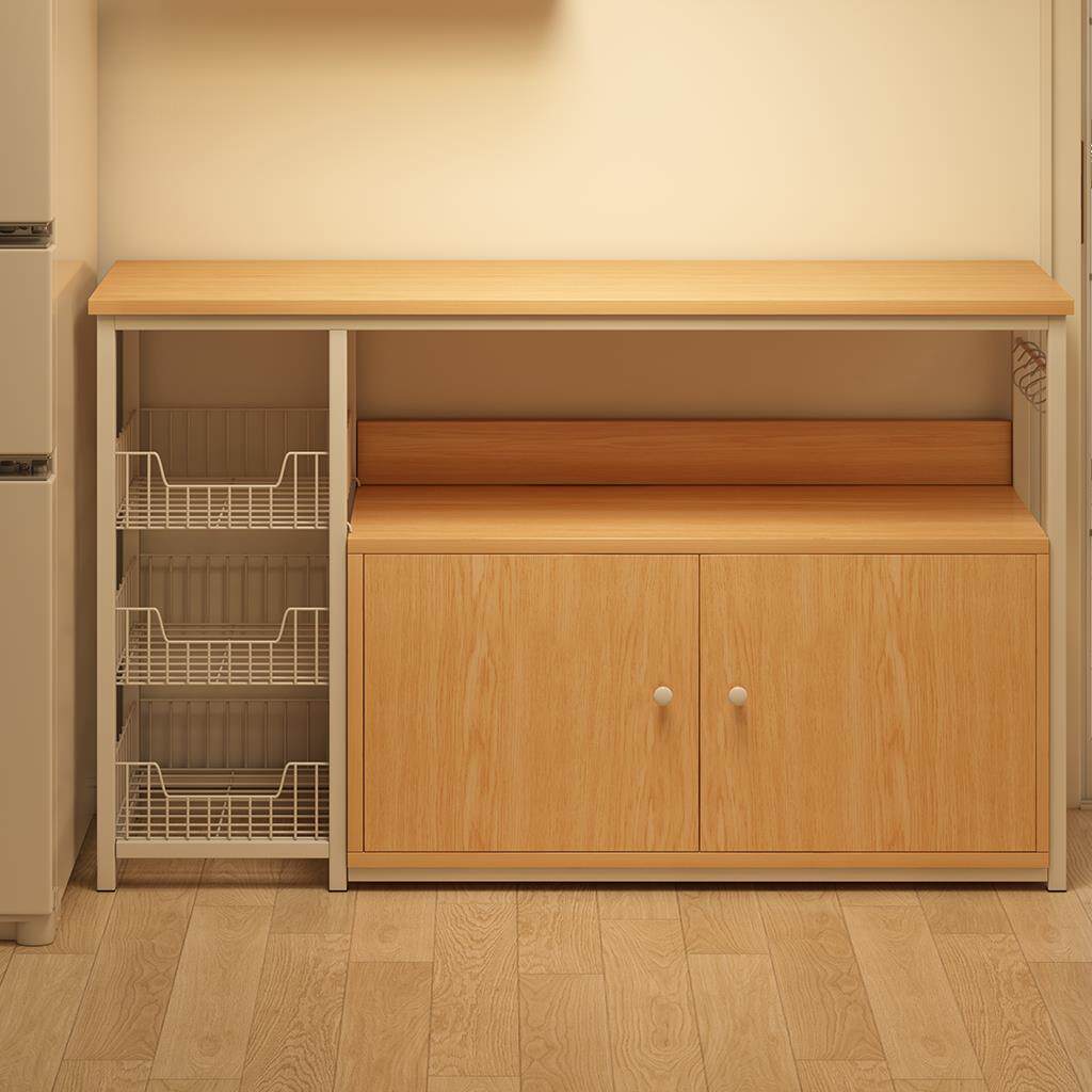 厨房置物架落地多层微波炉收纳层架靠墙一体窄整体橱柜多功能柜子