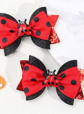 2Pcs Cute Insect Bowknot Hair Clips For Girls Kids Red Novel