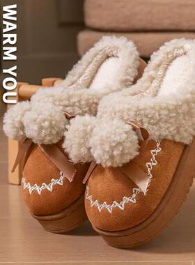 爆款棉鞋外穿防滑厚底毛绒冬天棉拖鞋家用保暖加绒家居拖鞋