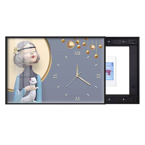 新款0wyv箱现代时钟箱装饰画2023画电表餐厅简约强弱遮挡配电女孩