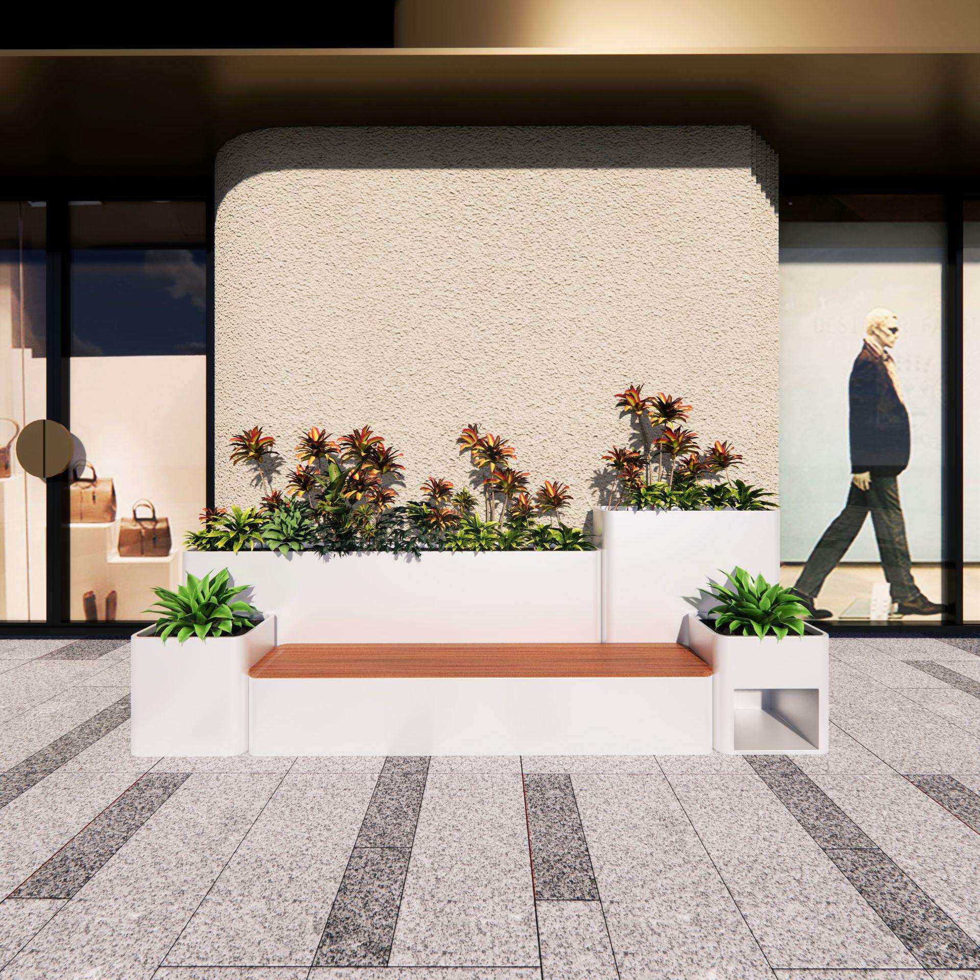 户外花箱坐凳组合不锈钢镀锌钢花坛商业街门店成品花槽座椅