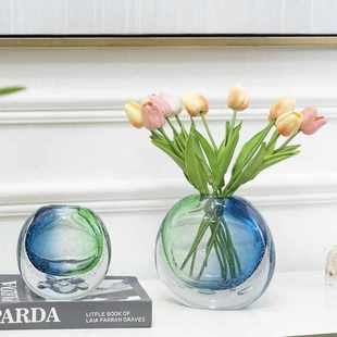 现代简约多彩艺术琉璃极光花瓶摆件轻奢样板间软装 饰客厅水养花器