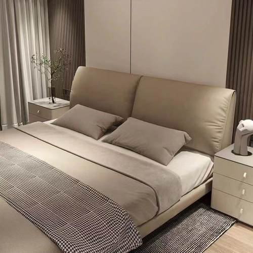 轻奢包现FNG代意式极简头层床卧简约新款网主耳朵1.8红双人床软婚