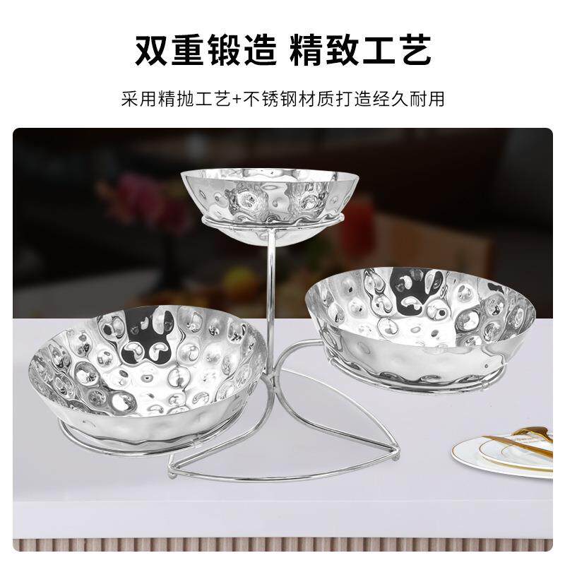 工厂直销不锈钢锤印果盘沙拉盘自助餐果盘架酒店宴会锤印水果盘架