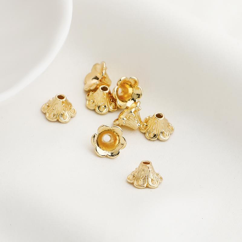 14K包金保色六瓣喇叭花花托复古通孔珠托花帽手链隔珠diy配饰品
