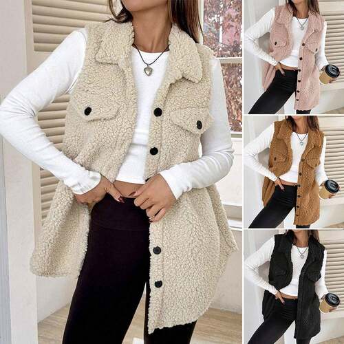 Women'S Winter New Button Decorated Teddy Bear Fleece Vest