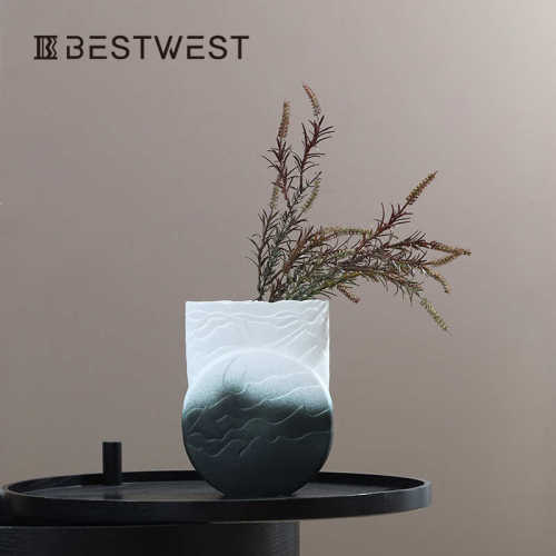Best west 黑白渐变扁平新中式陶瓷大花瓶摆件样板间创意软装饰品