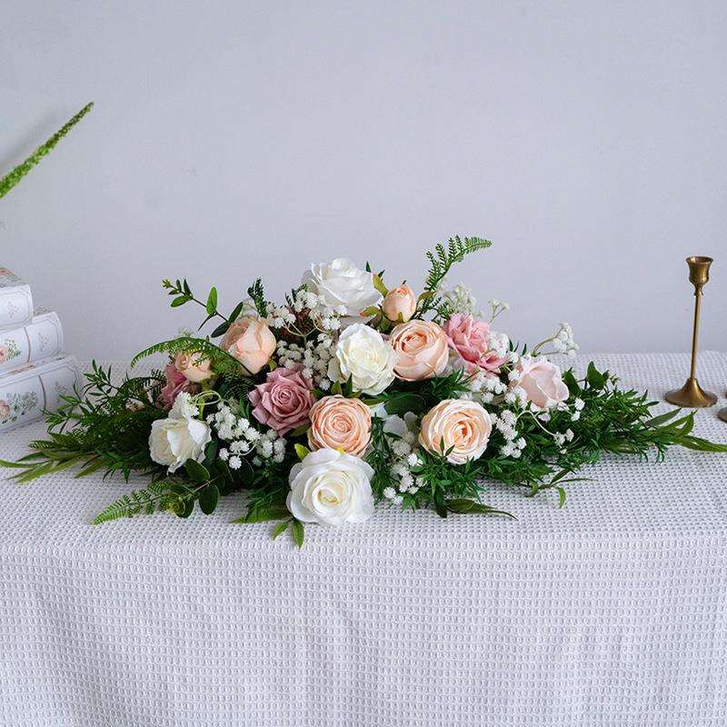 欧式仿真花成品桌花装饰摆件花艺酒店长桌花餐桌布置婚礼主桌花