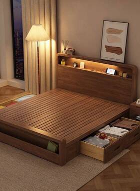 床现代简约胡桃色1木.8m1.实5m单双人床主婚卧床经济TCA型储物床