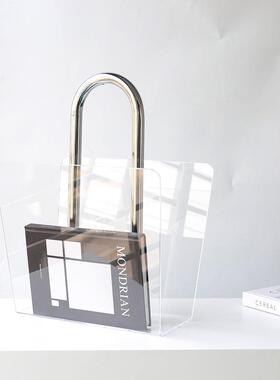 现代简约金属亚克力书架杂志收纳架样板客厅装饰房售楼处软装摆件