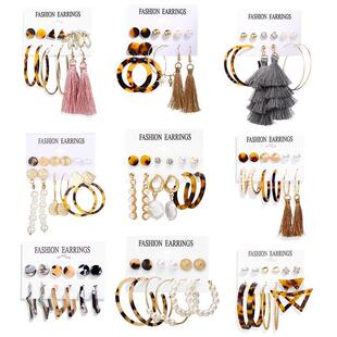 earrings for women earring珍珠圆圈耳针套装6件套压克力耳环
