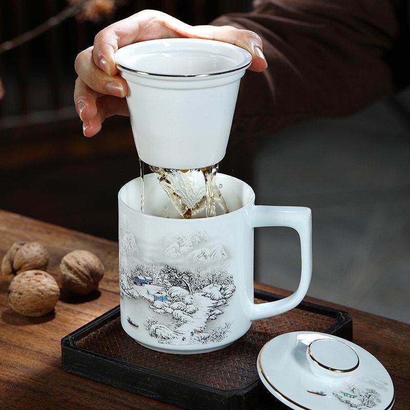 景德镇陶瓷过滤泡茶杯带盖子水杯办公室个人专用杯子男士骨瓷大茶