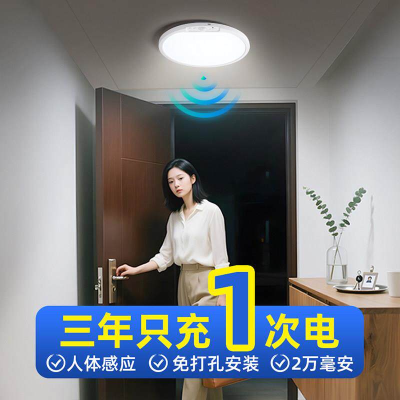 充电入户门自动感应灯免接线免安装电池大容量夜间人来即亮吸顶灯