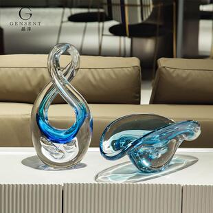 晶淳 高档电视柜酒柜琉璃摆件 透蓝色家居客厅玄关茶几果盘装饰品