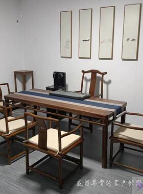 I1新中式原木茶榆桌木书桌马桌蹄桌桌办公长KOP桌实木工作台餐方