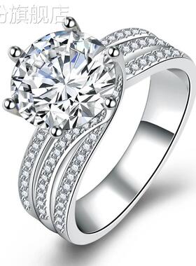 外贸满钻大裸石戒指 高档锆石订婚戒指 旋转扭纹满钻经典六爪戒指