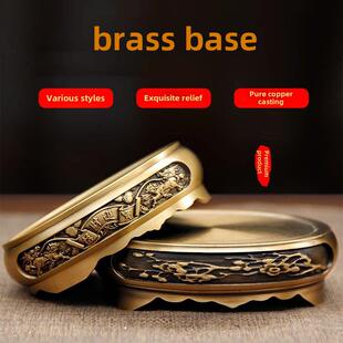 纯铜底座增高台线香插香炉莲花底座圆形中式覆古垫高底座家居摆件