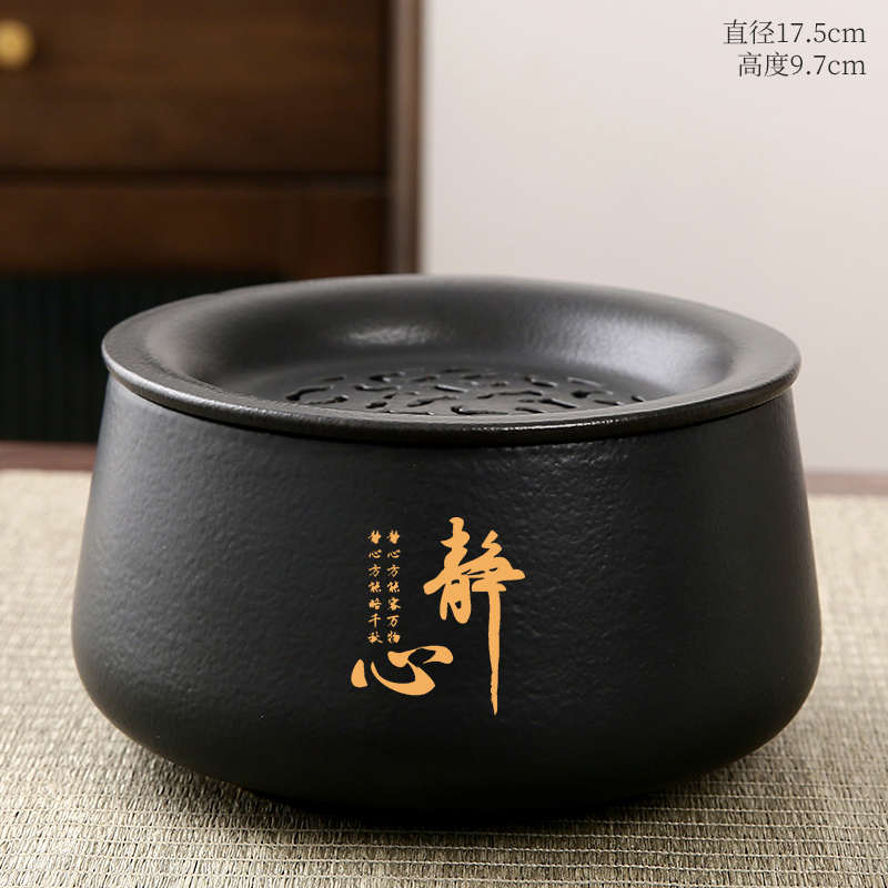 建水陶瓷茶渣缸茶洗带盖配件茶杯收纳碗功夫茶具大水孟废水桶家用