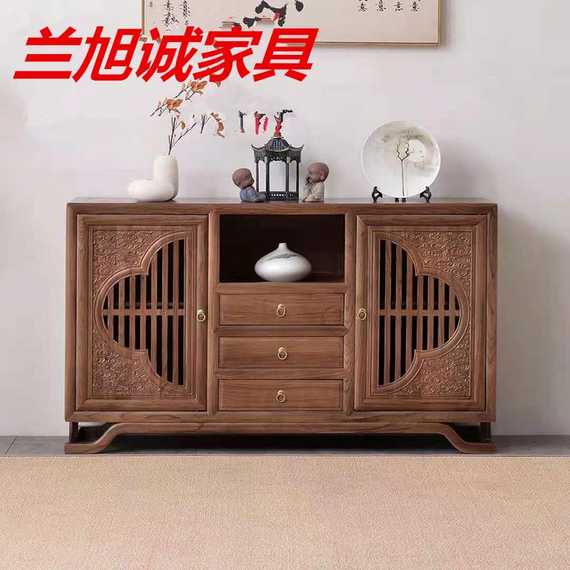 新中式客厅收纳柜老榆木厨房餐边柜酒店会所茶水柜储物柜实木家具
