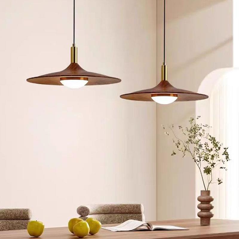 饭厅吊灯覆古胡桃木创意飞碟咖啡茶室灯日式民宿中古风吧台饭桌灯