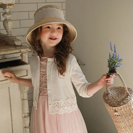 女童韩国版儿童装蕾丝花边，夏天薄款针织，开衫外套白色夏季披肩外搭
