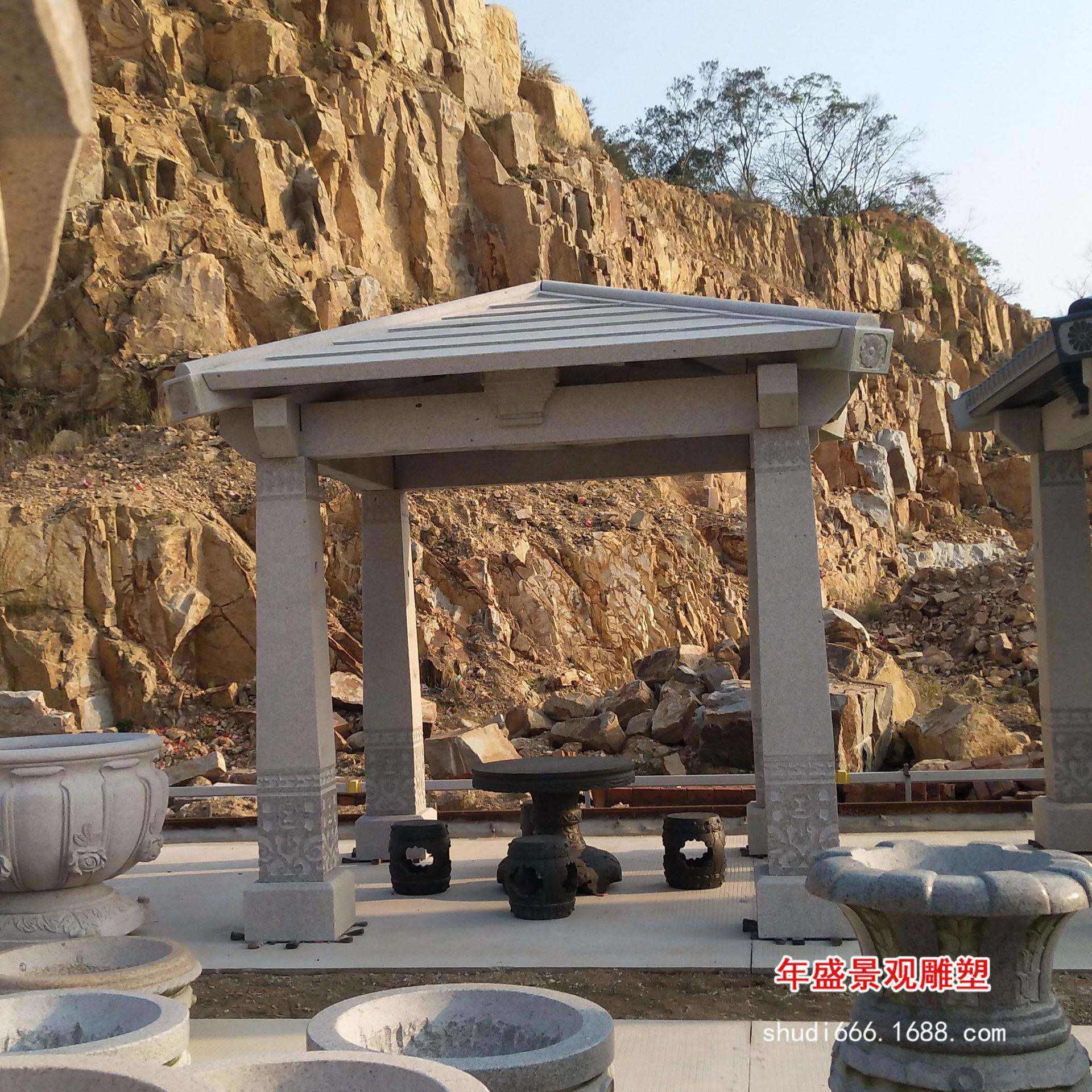 石雕凉亭现货园林景观石亭子花岗岩四角亭传统古代凉亭雕刻